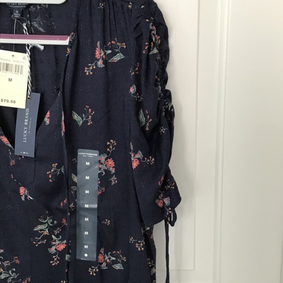 Lucky Brand tie sleeve blue floral blouse size M - Picture 5 of 7